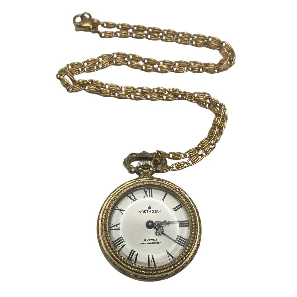 Vintage North Star 17j Mechanical Wind Up Pendant Pocket Watch 31mm w/ Chain